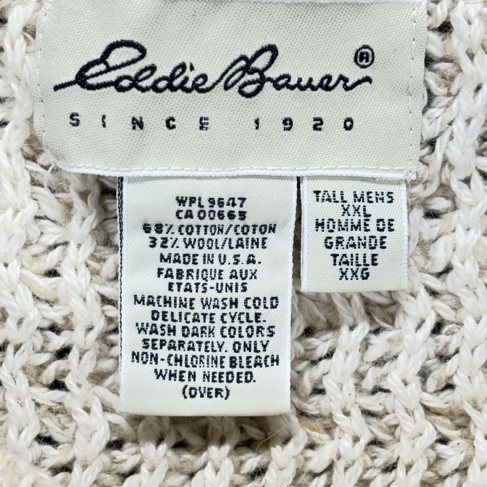 VTG Eddie Bauer Sweater Mens 2XL Tall Brown Chunky Cable Knit Wool Fisherman USA - Picture 8 of 8